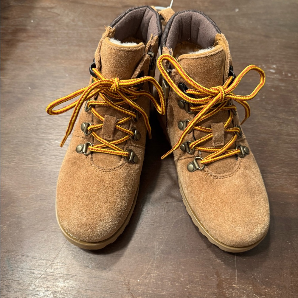 UGG Kids Tan Boots with Yellow Laces